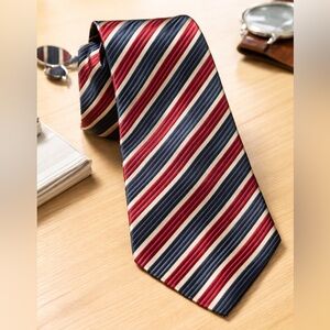 La Vita 100% Silk Striped Tie Red Navy Cream Classic Professional